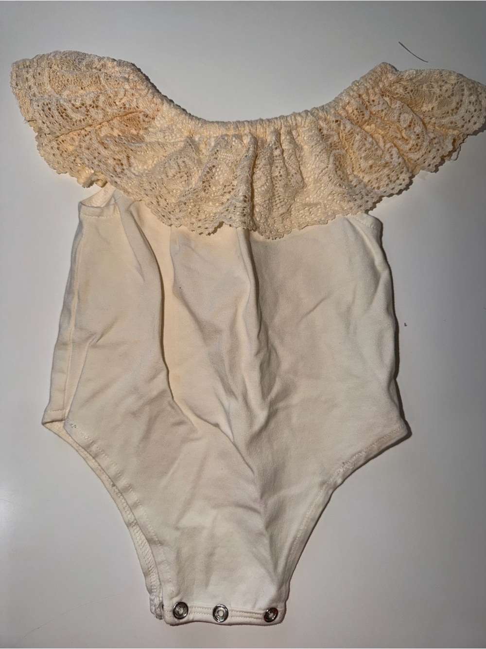 Girls Cream Lace-Trim Off-Shoulder Bodysuit
